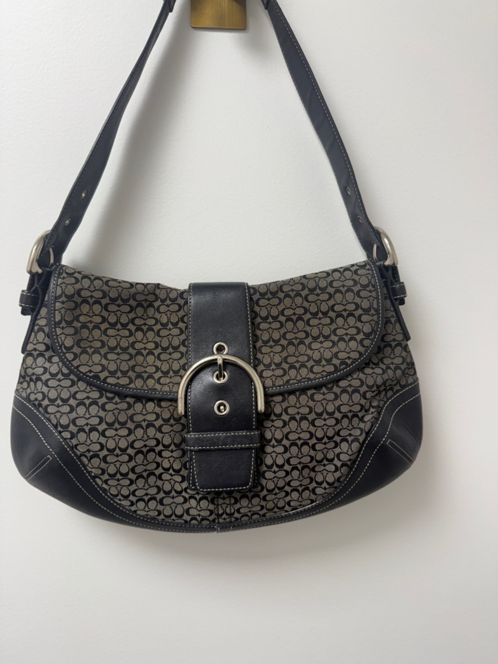 Coach Signature Shoulder Bag in Black and Taupe